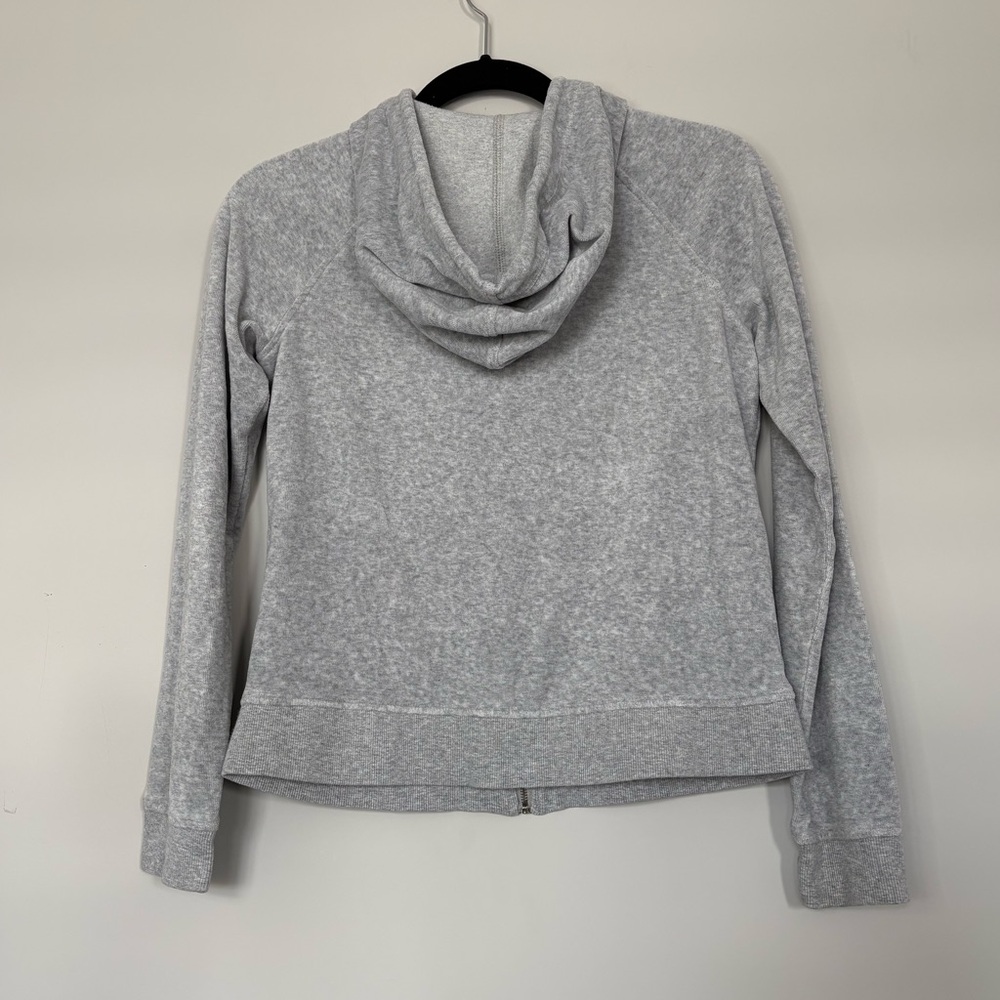 Garage Cropped Velvet Long Sleeve Full Zip Hoodie Light Grey Size XS Minimalist - Picture 4 of 6